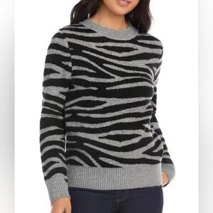 Karen Kane Gray Black Zebra Striped Pullover Crewneck Tunic Sweater Size XL NEW